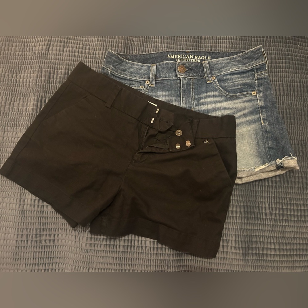 Calvin Klein Black shorts and AE Jean shorts